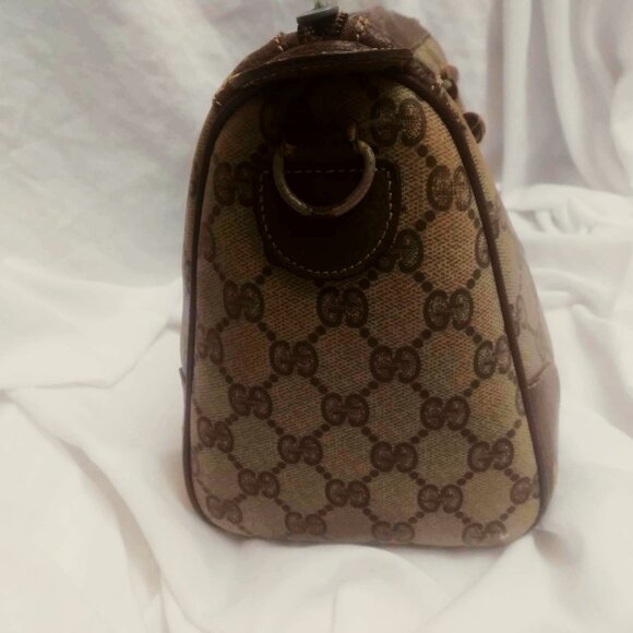Gucci Vintage GG Logo Boston / Doctor Brown Tan Leather Handbag - FLAW - Picture 6 of 16